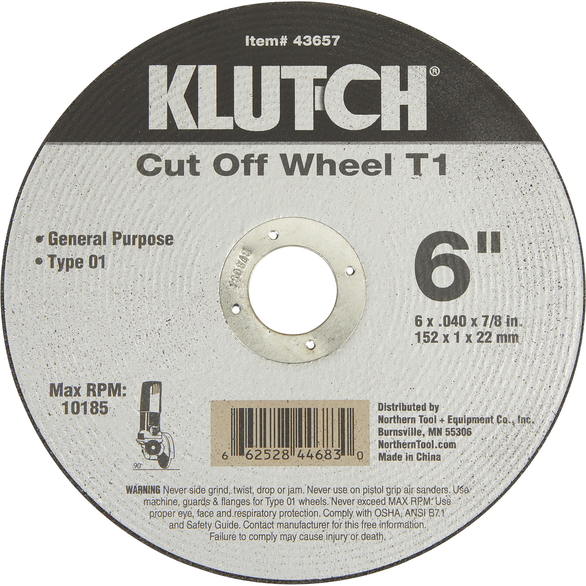 Klutch Right-Angle Cutoff Wheel, 6in. Wheel Dia., 7/8in. Arbor
